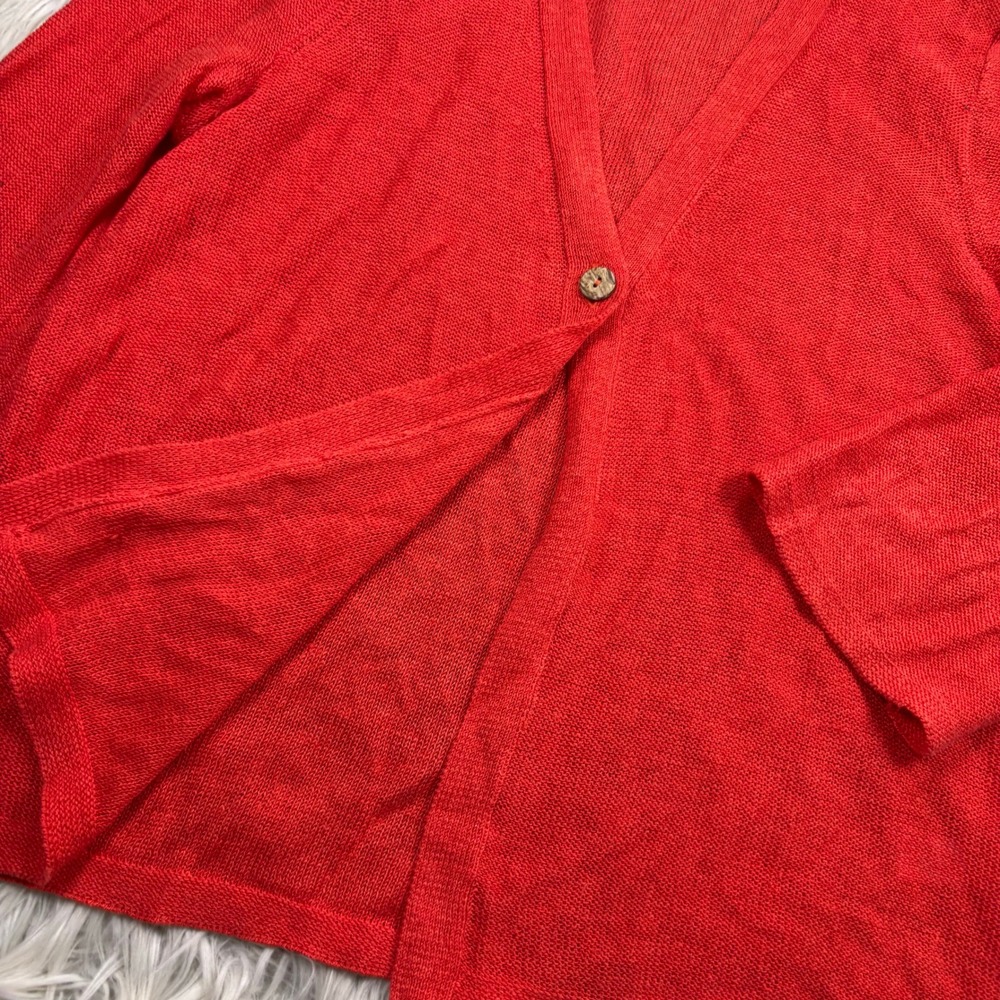 J. Jill Women's M Red Linen Blend Single Button Cardigan Coastal Beach Summer - Picture 3 of 7